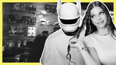 Im Hintergrund sieht man eine Arcade-Halle. Rechts im Vordergrund die Artists "Cro" und "ZAH1DE". | Bild: BR