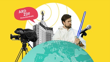 Kamera, Hochhaus und ein Mikrofon mit Schaffi verleidet als Obi Wan Kenobi  | Bild: colourbox.com, BR; Montage: BR